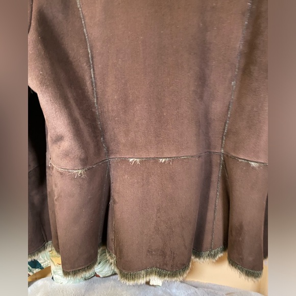 Vintage Apanage Faux Suede Fur Coat Jacket Leather Brown Shearling Sheepskin - Picture 7 of 16